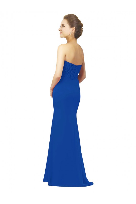 Sleeveless Sweetheart Chiffon Royal Blue Long Bridesmaid Dress / Evening Gowns Bath