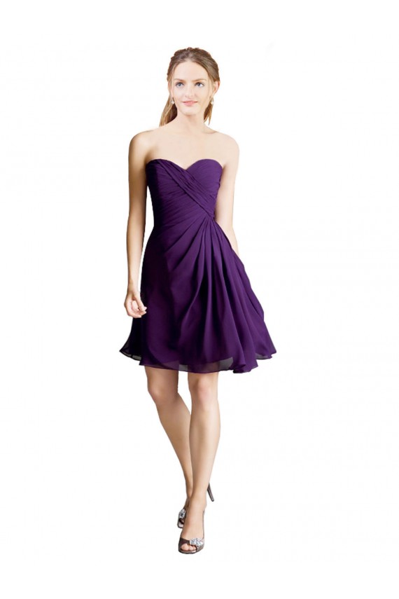 Sleeveless Strapless Soft Chiffon Purple Knee Length Bridesmaid Dress Bath