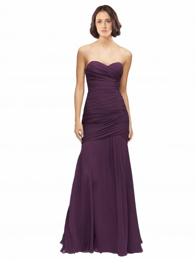 Sleeveless Sweetheart Soft Chiffon Grape Long Bridesmaid Dress Bath