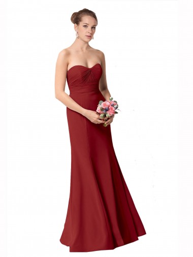 Sleeveless Sweetheart Soft Chiffon Burgundy Long Bridesmaid Dress Bath