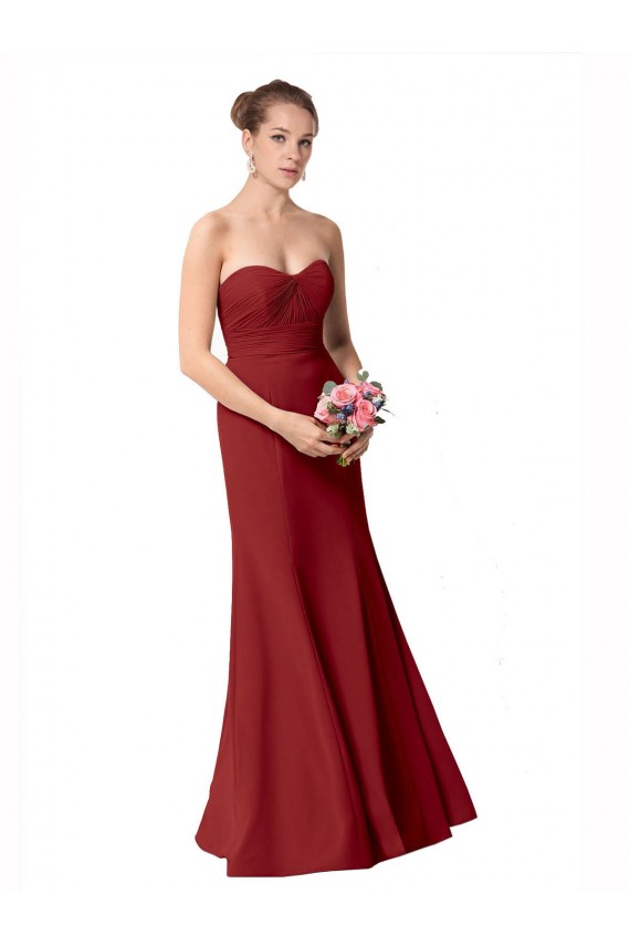 Sleeveless Sweetheart Soft Chiffon Burgundy Long Bridesmaid Dress Bath