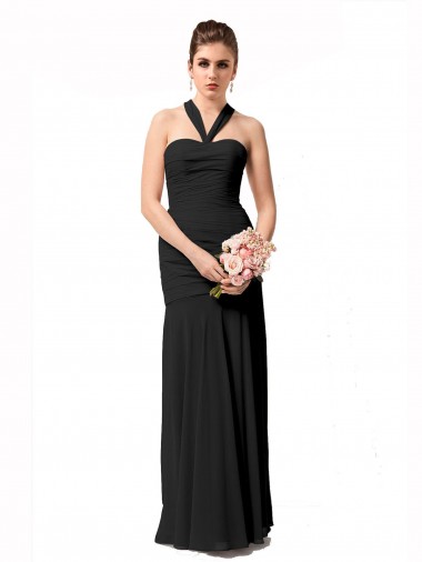 Sleeveless Halter Neck Chiffon Black Long Bridesmaid Dress / Evening Dress Bath