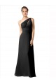 Sleeveless One Shoulder Soft Chiffon Black A-Line Long Bridesmaid Dress Bath