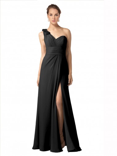 Sleeveless Sweetheart Soft Chiffon Black Long Bridesmaid Dress / Formal Dress Bath