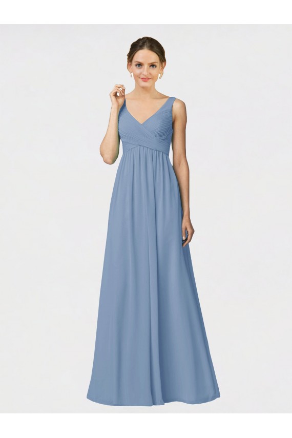 Sleeveless Sweetheart Soft Chiffon Dusty Blue Long Bridesmaid Gown Bath