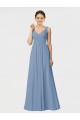 Sleeveless Sweetheart Soft Chiffon Dusty Blue Long Bridesmaid Gown Bath