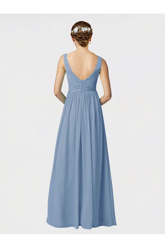 Sleeveless Sweetheart Soft Chiffon Dusty Blue Long Bridesmaid Gown Bath