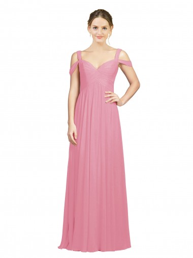 Sleeveless Sweetheart Soft Chiffon Skin Pink Long Bridesmaid Dress Bath