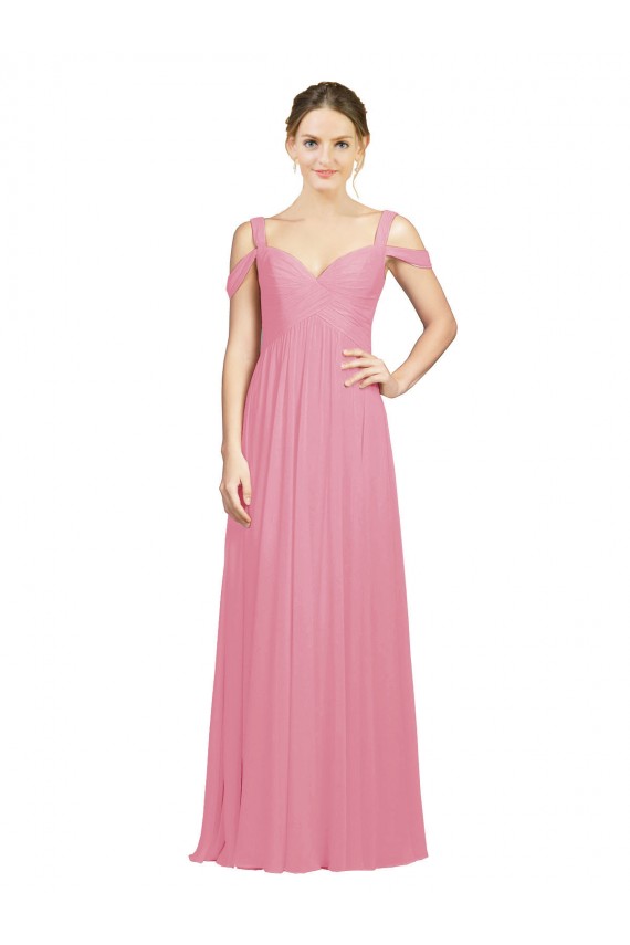 Sleeveless Sweetheart Soft Chiffon Skin Pink Long Bridesmaid Dress Bath