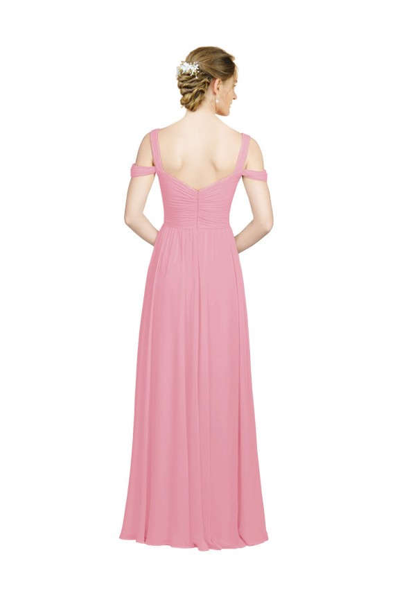 Sleeveless Sweetheart Soft Chiffon Skin Pink Long Bridesmaid Dress Bath