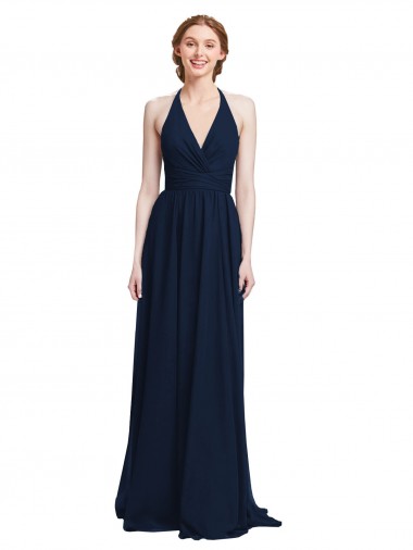 Sleeveless V-Neck Chiffon Dark Navy Long Formal Dress / Bridesmaid Dress Bath