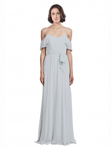 Sleeveless Spaghetti Straps Soft Chiffon Frost Long Formal Dress / Bridesmaid Dress Bath