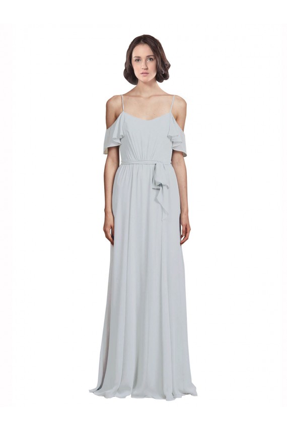 Sleeveless Spaghetti Straps Soft Chiffon Frost Long Formal Dress / Bridesmaid Dress Bath