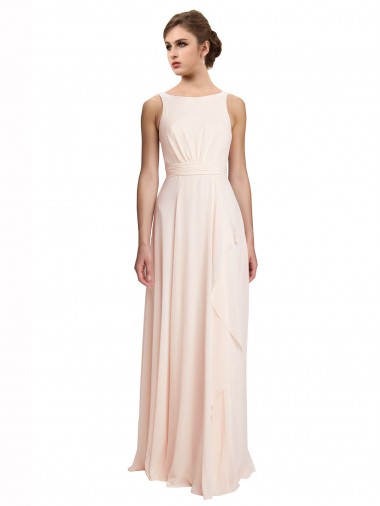 Sleeveless High Neck Chiffon Cream Pink Long Bridesmaid Dress / Evening Dress Bath