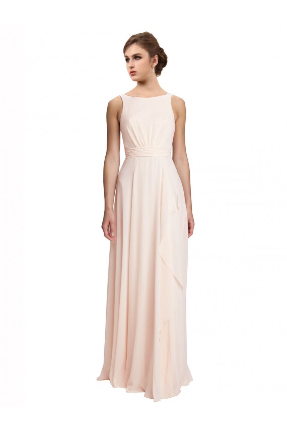 Sleeveless High Neck Chiffon Cream Pink Long Bridesmaid Dress / Evening Dress Bath