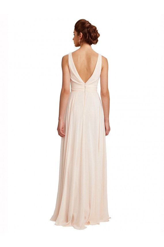 Sleeveless High Neck Chiffon Cream Pink Long Bridesmaid Dress / Evening Dress Bath