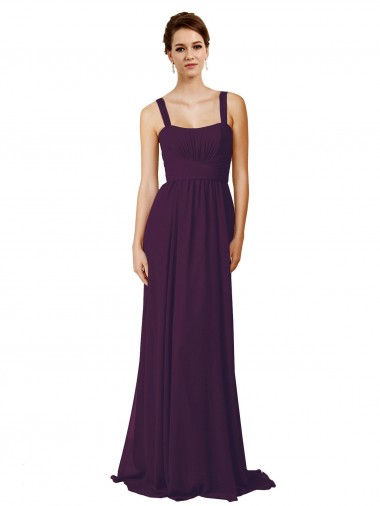 Sleeveless Spaghetti Straps Soft Chiffon Grape Sweep Train Bridesmaid Dress Bath