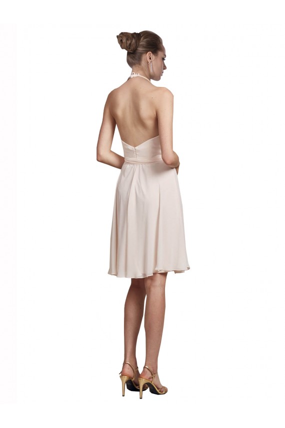 Sleeveless V-Neck Soft Chiffon Cream Pink Knee Length Bridesmaid Dress Bath