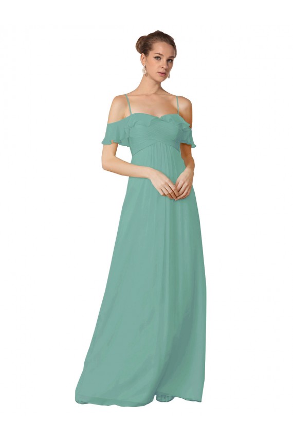 Flutter Sleeves Spaghetti Straps Soft Chiffon Seaside Long Bridesmaid Dress Bath