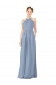 Sleeveless High Neck Soft Chiffon Dusty Blue Long Bridesmaid Dress Bath