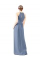 Sleeveless High Neck Soft Chiffon Dusty Blue Long Bridesmaid Dress Bath