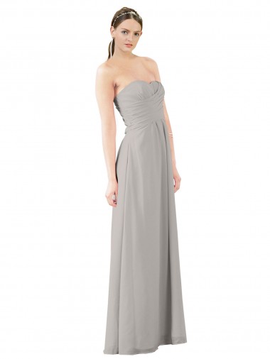 Sleeveless Strapless Soft Chiffon Oyster Silver Long Bridesmaid Dress Bath
