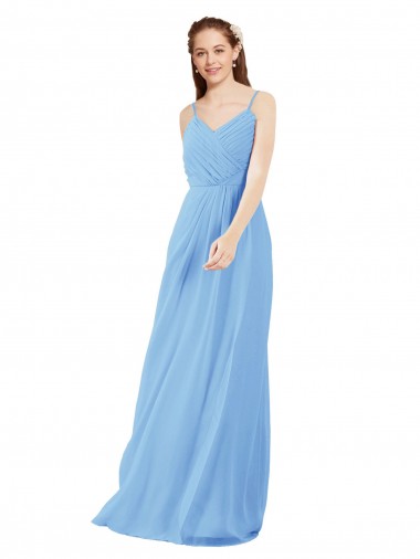 Sleeveless V-Neck Soft Chiffon Periwinkle Sheath Long Bridesmaid Dress Bath
