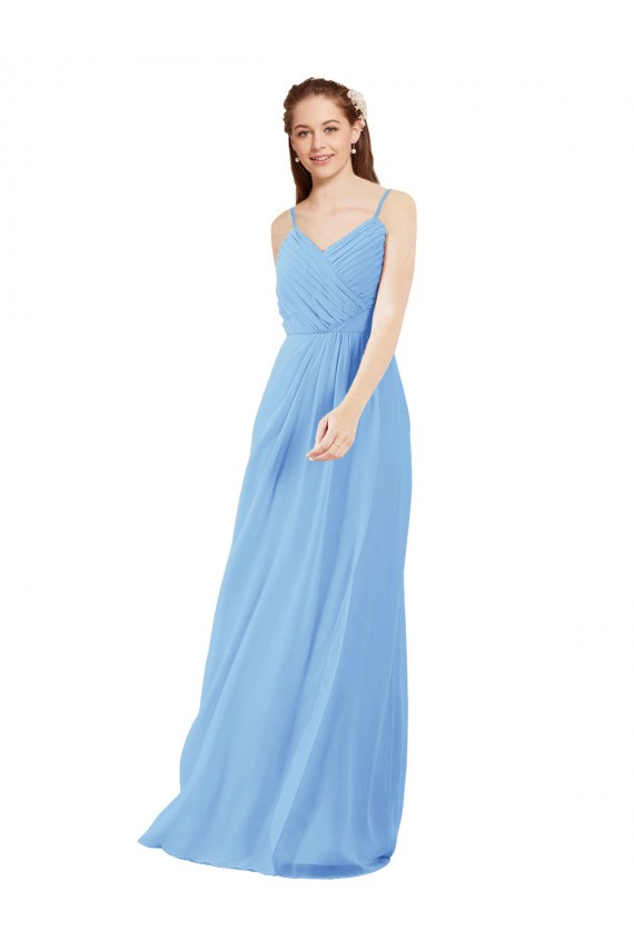 Sleeveless V-Neck Soft Chiffon Periwinkle Sheath Long Bridesmaid Dress Bath