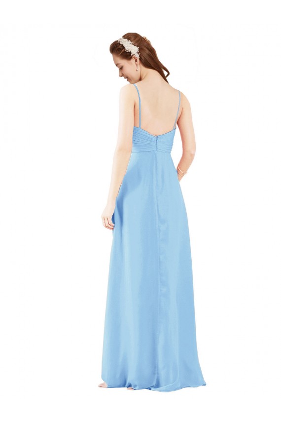 Sleeveless V-Neck Soft Chiffon Periwinkle Sheath Long Bridesmaid Dress Bath