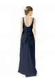 Sleeveless Scoop Neck Soft Chiffon Dark Navy Long Bridesmaid Dress Bath