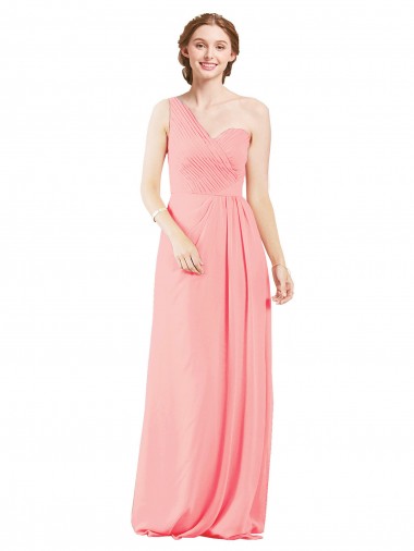 Sleeveless Sweetheart Soft Chiffon Salmon Long Bridal Party Dress Bath