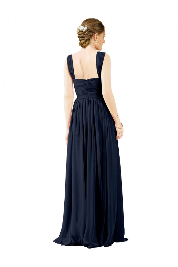 Sleeveless Square Neck Soft Chiffon Dusty Blue Long Bridesmaid Dress Bath