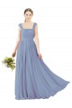Sleeveless Square Neck Soft Chiffon Dusty Blue Long Bridesmaid Dress Bath
