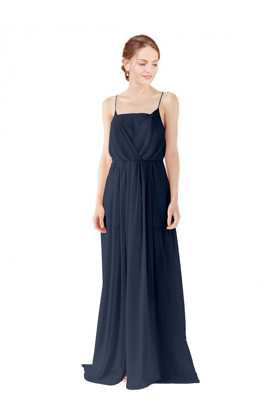 Sleeveless Spaghetti straps Chiffon Dark Navy Long Bridesmaid Dress / Evening Gowns Bath