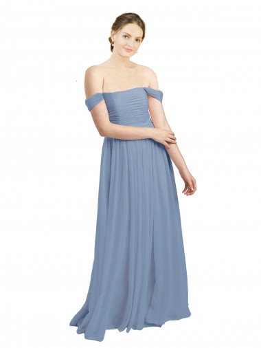 Sleeveless Sweetheart Soft Chiffon Dusty Blue Long Formal Dress / Bridesmaid Dress Bath