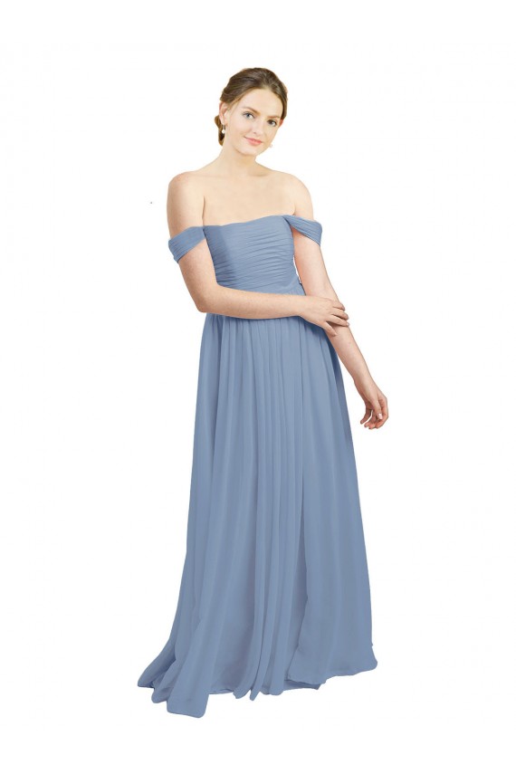 Sleeveless Sweetheart Soft Chiffon Dusty Blue Long Formal Dress / Bridesmaid Dress Bath