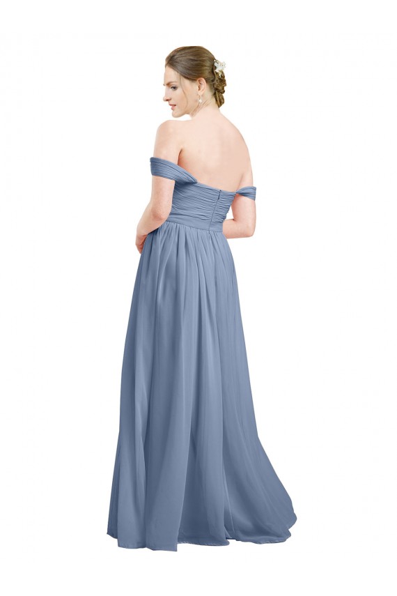 Sleeveless Sweetheart Soft Chiffon Dusty Blue Long Formal Dress / Bridesmaid Dress Bath