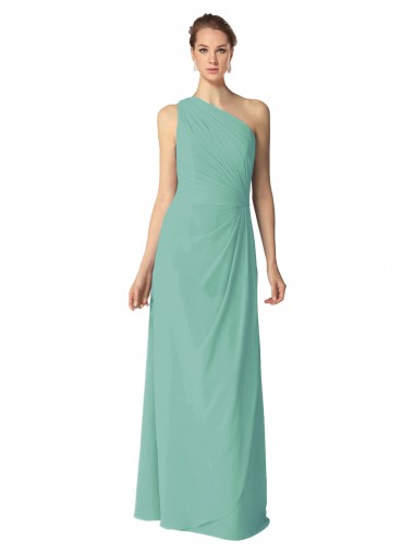 Sleeveless One Shoulder Soft Chiffon Jade Long Bridesmaid Dress Bath