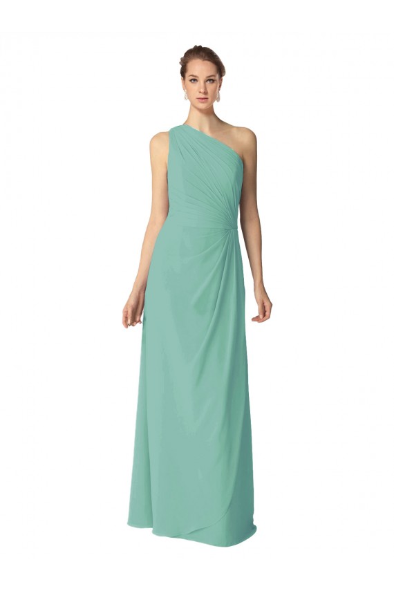 Sleeveless One Shoulder Soft Chiffon Jade Long Bridesmaid Dress Bath