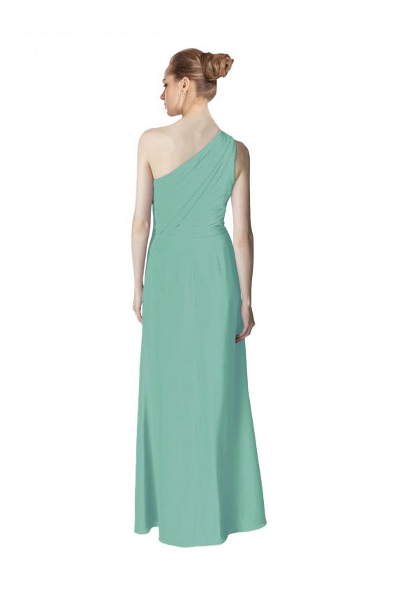 Sleeveless One Shoulder Soft Chiffon Jade Long Bridesmaid Dress Bath