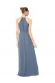 Sleeveless Halter Neck Soft Chiffon Midnight Green Long Bridesmaid Dress Bath