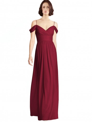 Sleeveless V-Neck Soft Chiffon Burgundy Long Bridesmaid Dresses Bath