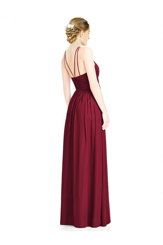 Sleeveless Halter Neck Chiffon Burgundy Long Formal Dress / Bridesmaid Dress Bath