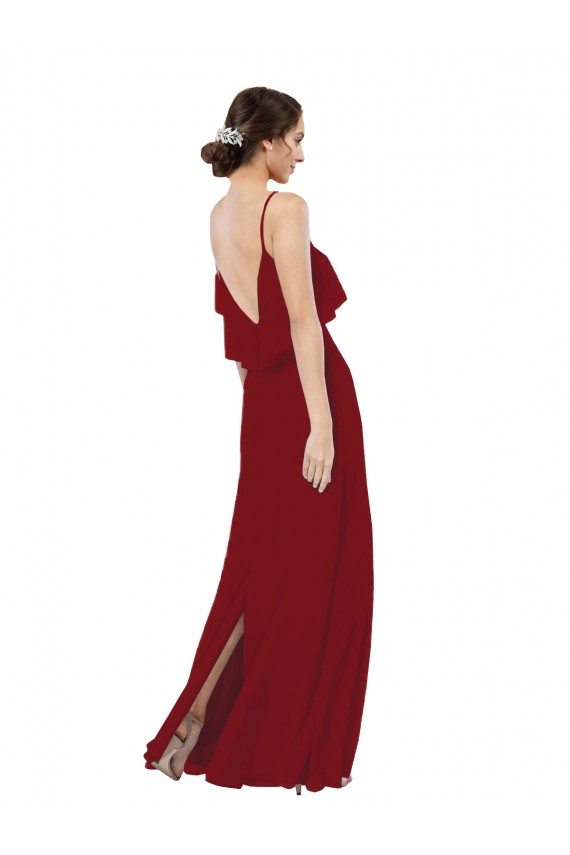 Sleeveless Scoop Neck Soft Chiffon Burgundy Long Bridesmaid Dress Bath