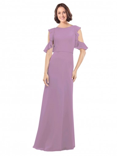 Cold Shoulder High Neck Soft Chiffon Dark Lavender Long Bridesmaid Dresses Bath