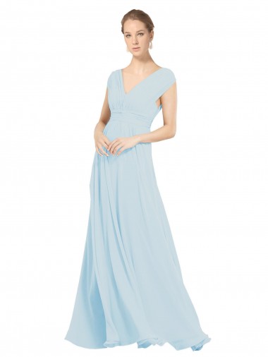 Sleeveless V-Neck Soft Chiffon Sea Glass Long Bridesmaid Dress Bath
