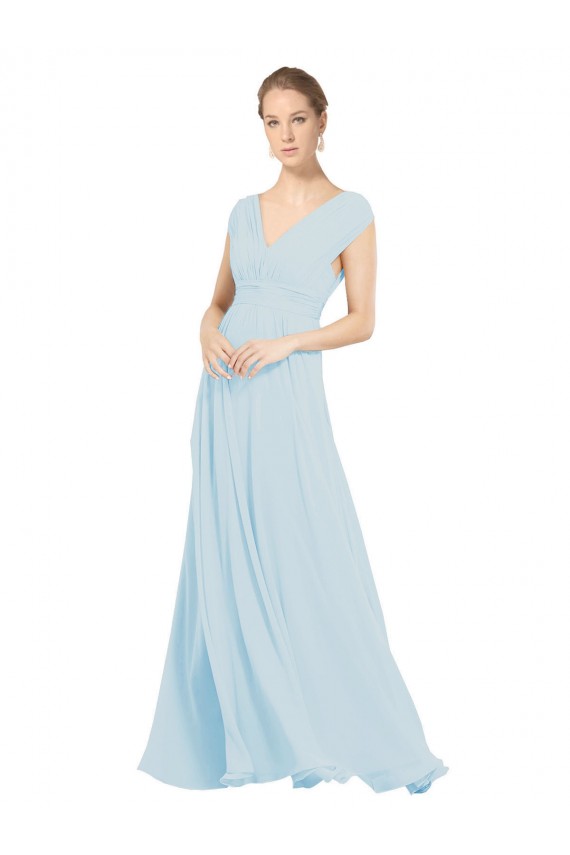 Sleeveless V-Neck Soft Chiffon Sea Glass Long Bridesmaid Dress Bath