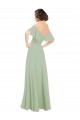 Cold Shoulder Off the Shoulder Soft Chiffon Smoke Green Long Bridesmaid Dress Bath