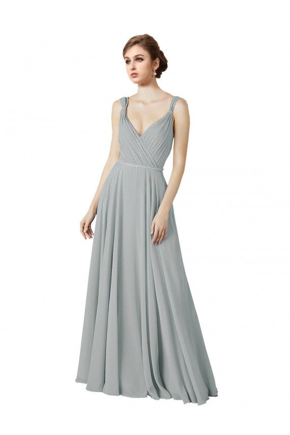 Sleeveless V-Neck Chiffon Silver Long Bridesmaid Dress / Evening Dress Bath