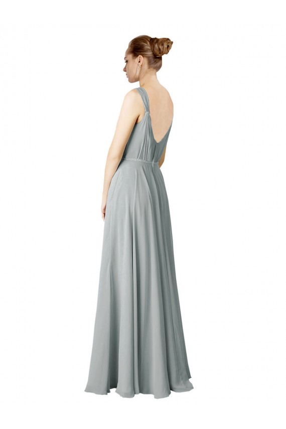 Sleeveless V-Neck Chiffon Silver Long Bridesmaid Dress / Evening Dress Bath